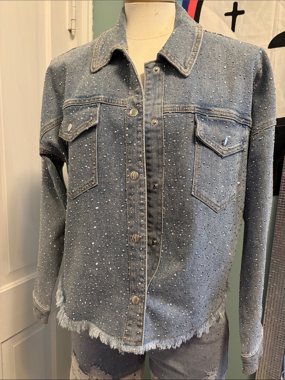 Hot & Delicious Light Blue Denim Jacket with Silver Studs